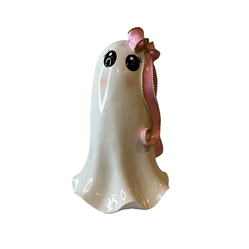 Goblin &‎ Ghoul Pink Bow Halloween Ghost Rhinestone & Gold Trim 10.5" HTF  NEW